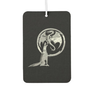 Wolf and Dragon silver black car air freshener