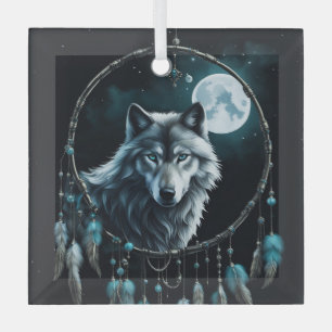 Wolf and Dreamcatcher Christmas Spiritual Glass Tree Decoration