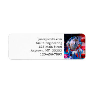 Wolf and Dreamcatcher in american flag painting Return Address Label