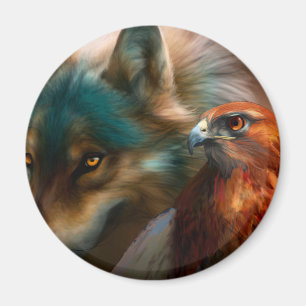 Wolf and eagle painting magnet