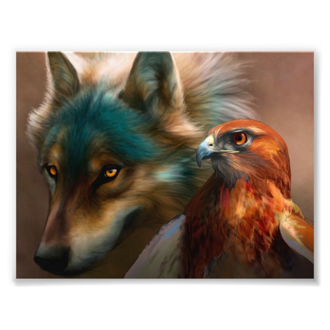 Wolf and eagle painting photo print (Front)
