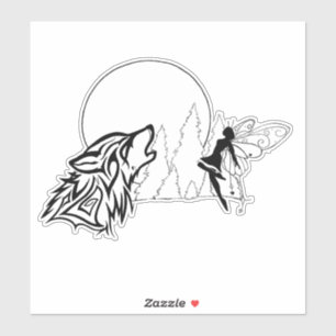 Wolf and Fairy Custom-Cut Vinyl Sticker