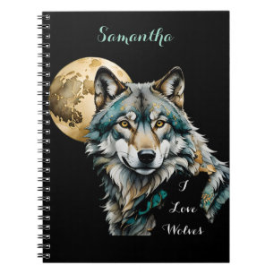 Wolf and Gold Moon Notebook