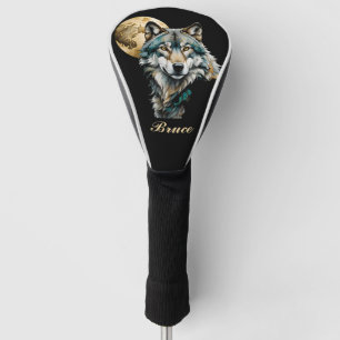 Wolf and Gold Moon *Personalise* Golf Head Cover