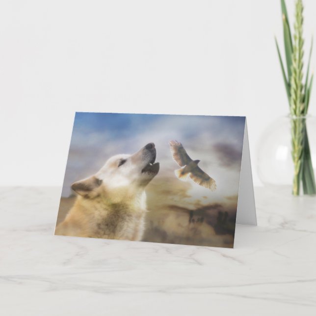 Wolf and Hawk Birthday Timeless Spirit Card (Front)