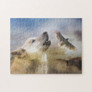 Wolf and Hawk Native American Inspired Jigsaw Puzz Jigsaw Puzzle