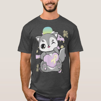 Wolf And Kawaii Ribbon For Childhood Cancer Awaren T-Shirt