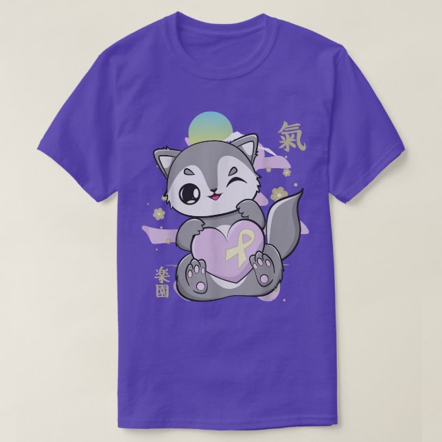 Wolf And Kawaii Ribbon For Childhood Cancer Awaren T-Shirt (Design Front)