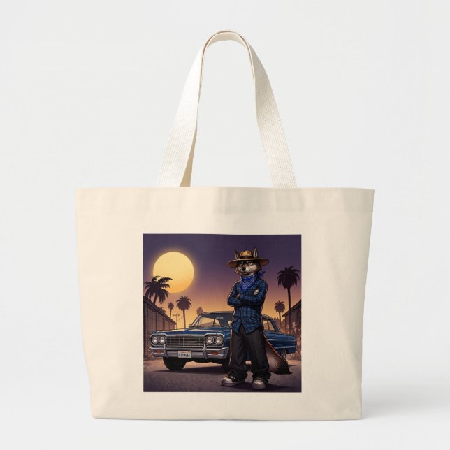 Wolf And Lowrider Large Tote Bag (Front)