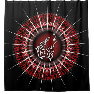 Wolf And Mandala Red White Black Modern Shower Curtain