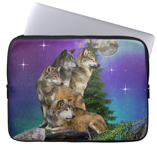 Wolf and moon 13 inch laptop sleeve (Front)
