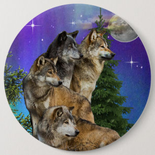 Wolf and Moon 6 Cm Round Badge