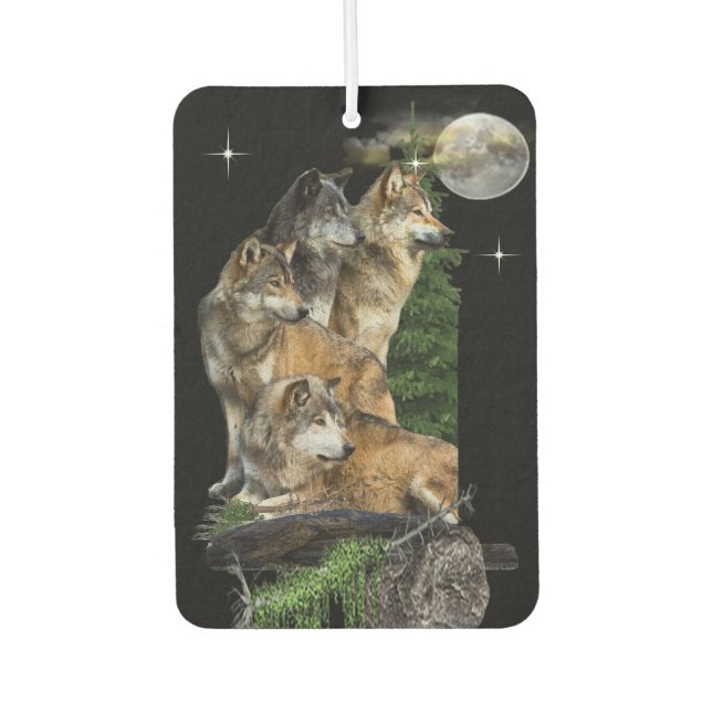 Wolf and Moon Car Air Freshener (Front)