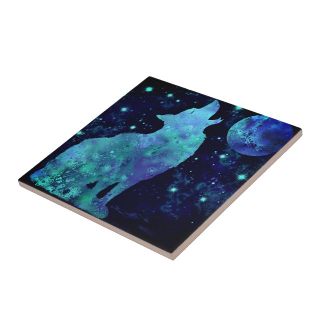 Wolf and Moon Ceramic Tile (Side)
