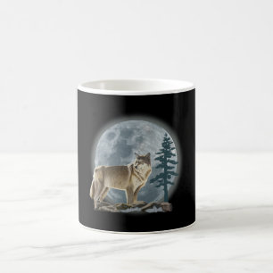 Wolf and moon design for coffee cup. coffee mug