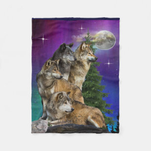 Wolf and Moon Fleece Blanket