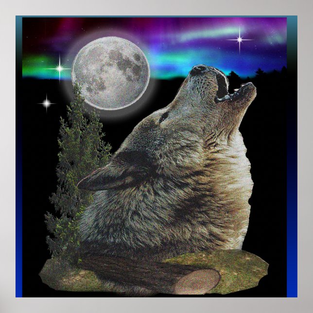 Wolf and moon howling poster (Front)