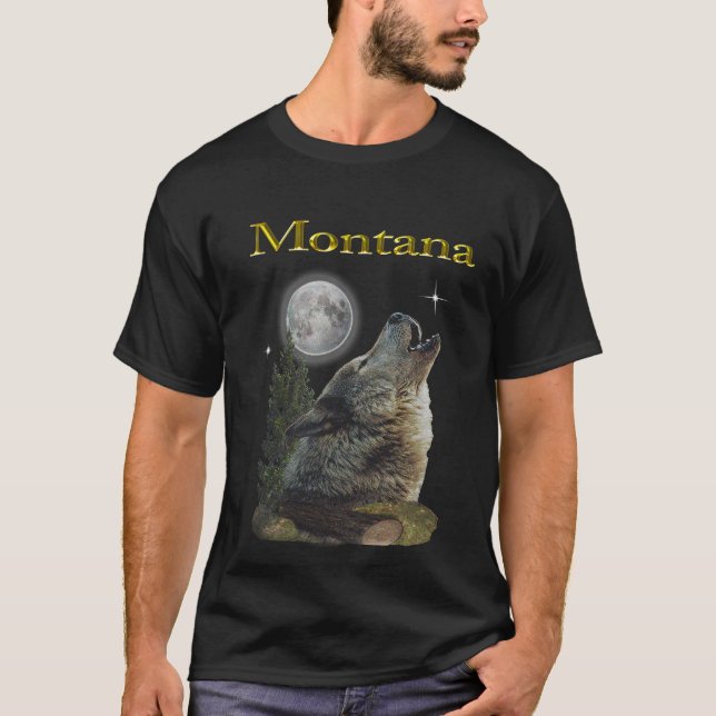 wolf and moon in Montana T-Shirt (Front)