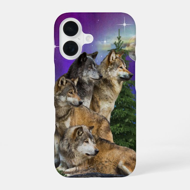 Wolf and Moon iPhone 16 Case (Back)