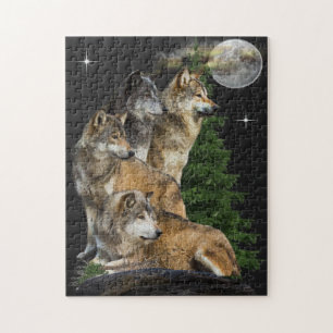 Wolf and Moon Jigsaw Puzzle
