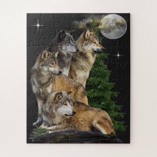 Wolf and Moon Jigsaw Puzzle