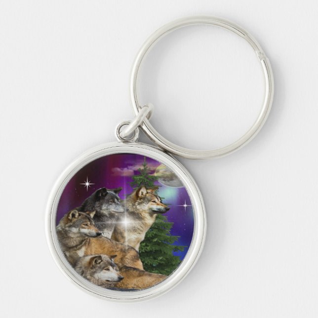 Wolf and Moon Key Ring (Front)