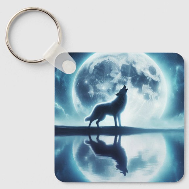 Wolf and Moon  Key Ring (Front)