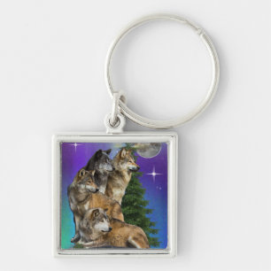 Wolf and Moon Key Ring
