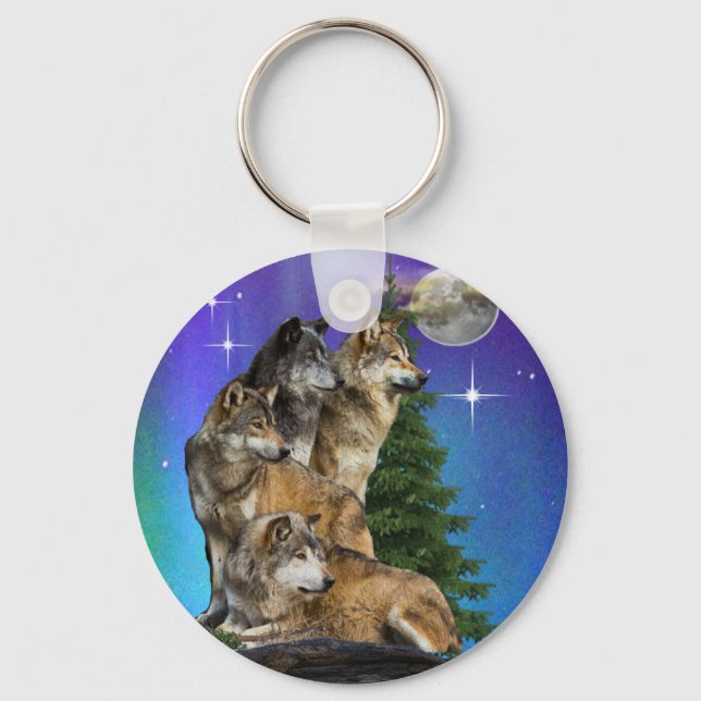 Wolf and moon key ring (Front)