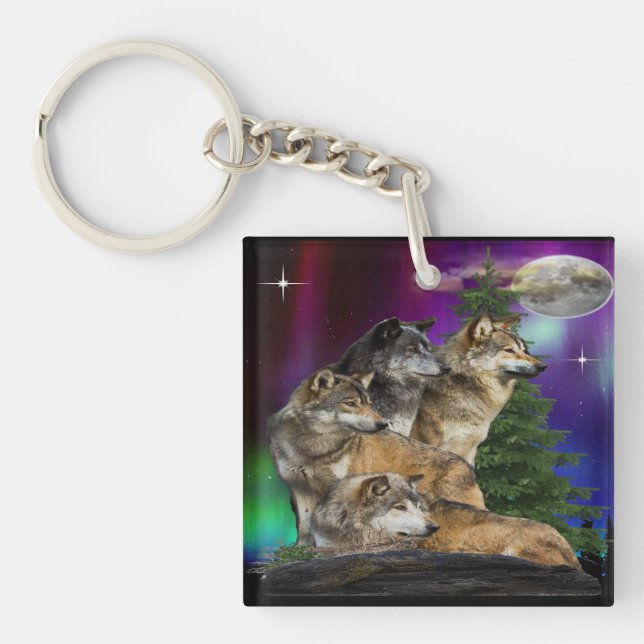 Wolf and Moon Key Ring (Front)