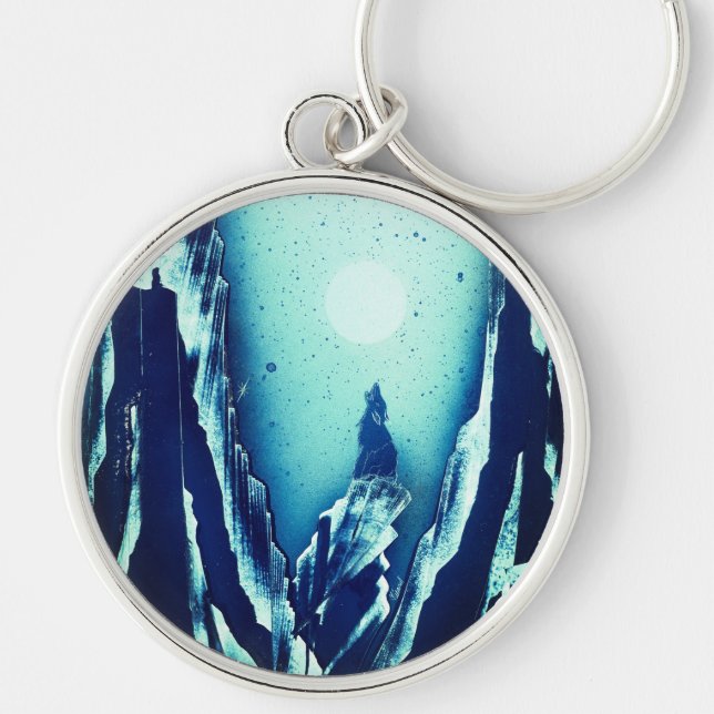 Wolf and Moon Key Ring (Front)