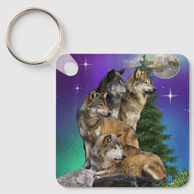 Wolf and Moon Key Ring (Front)