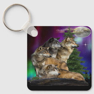 Wolf and Moon Key Ring