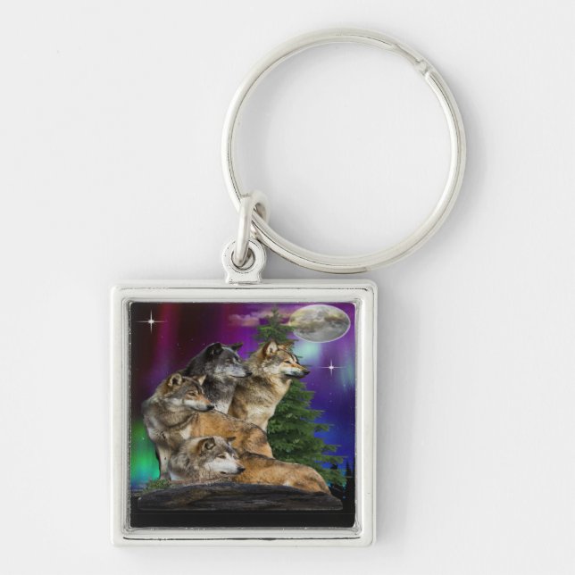 Wolf and Moon Key Ring (Front)