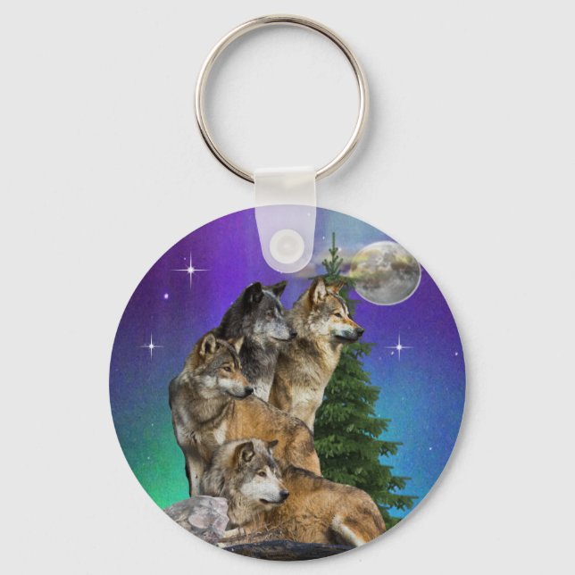 Wolf and Moon Key Ring (Front)