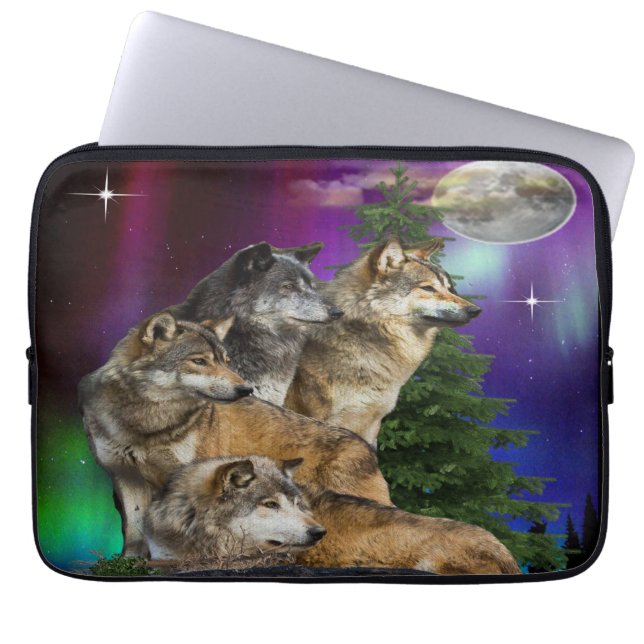 Wolf and Moon Laptop Sleeve (Front)