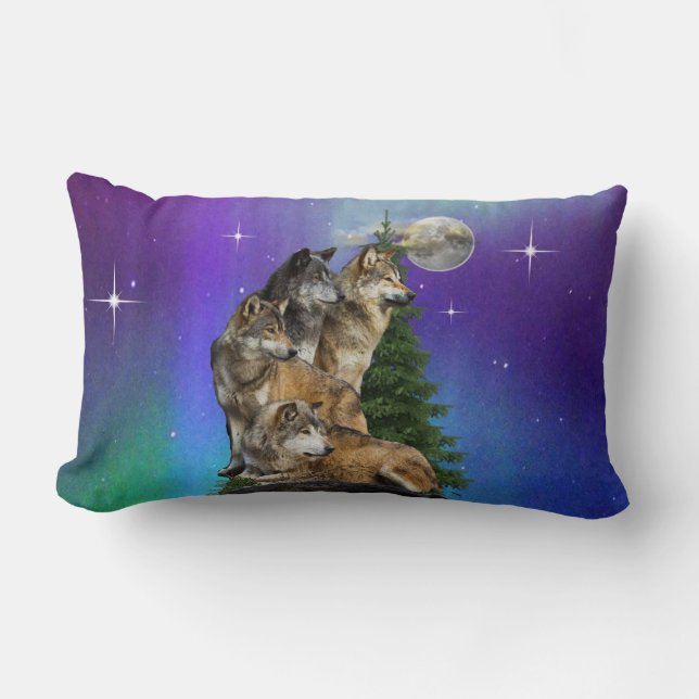 Wolf and Moon Lumbar Cushion (Front)