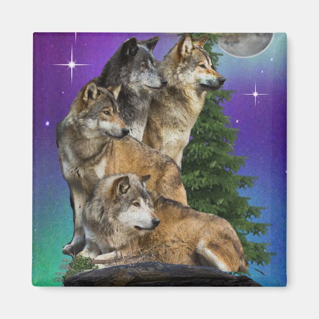 Wolf and moon magnet (Front)