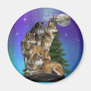 Wolf and moon magnet