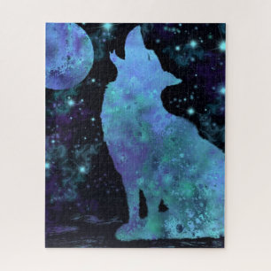 Wolf and Moon - Migned Drawing Art Collection - Jigsaw Puzzle