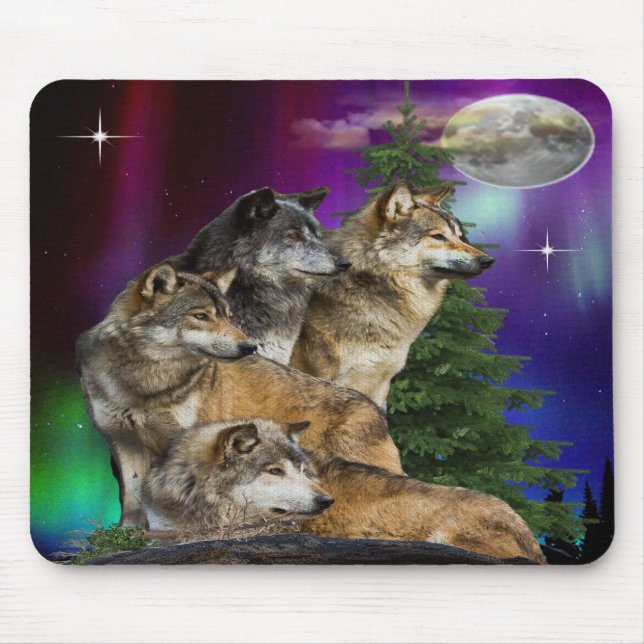 Wolf and Moon Mouse Pad (Front)