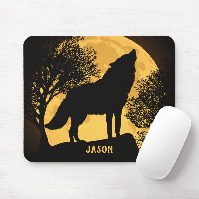 Wolf and Moon Personalised Mouse Pad Mousepad (With Mouse)