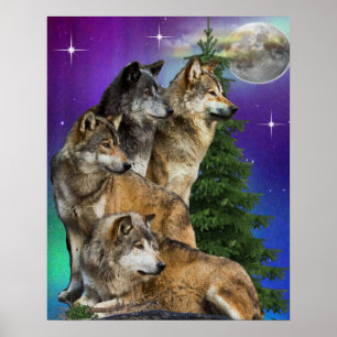 Wolf and moon poster