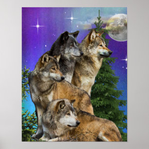 Wolf and moon poster