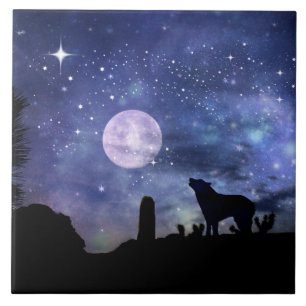 Wolf and Moon Tile Art