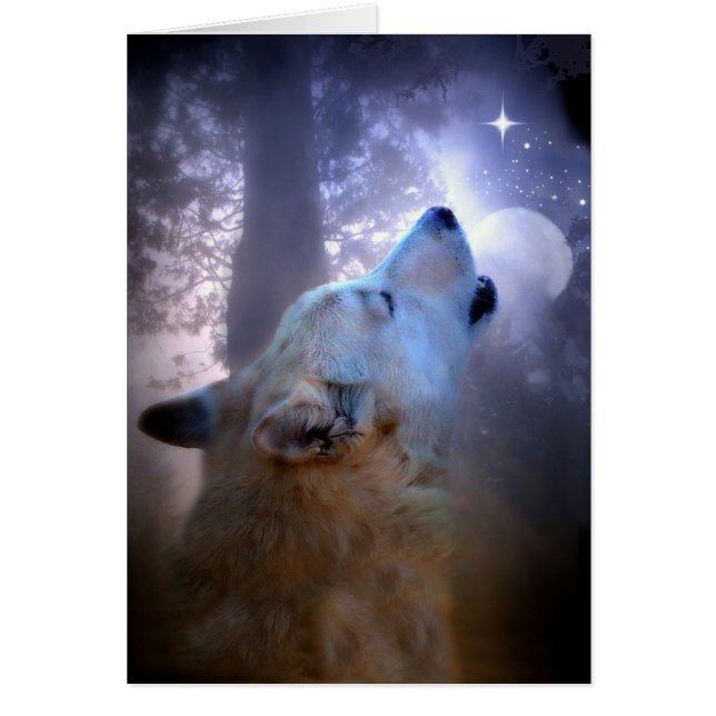 Wolf and Moon Winter Solstice Blessings Card (Front)
