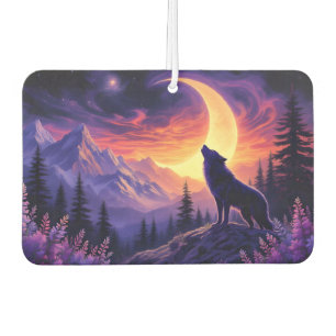 Wolf and Moose Crescent Moon Lavender Sunset Car Air Freshener