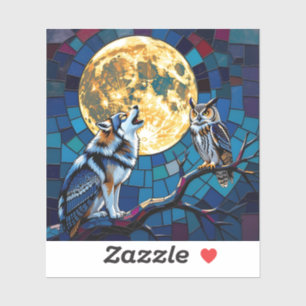  Wolf and Owl Mosaic Art