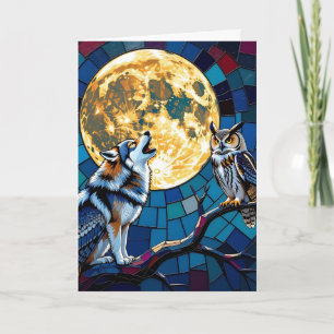  Wolf and Owl Mosaic Art   Happy Birthday Card