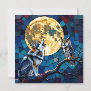  Wolf and Owl Mosaic Art   Saying Hi Holiday Card